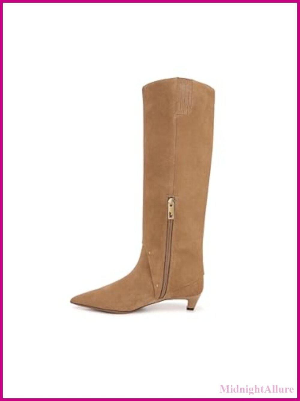 Kitten Heel Knee High Tall Boot Pointed Toe Leather Fold Over